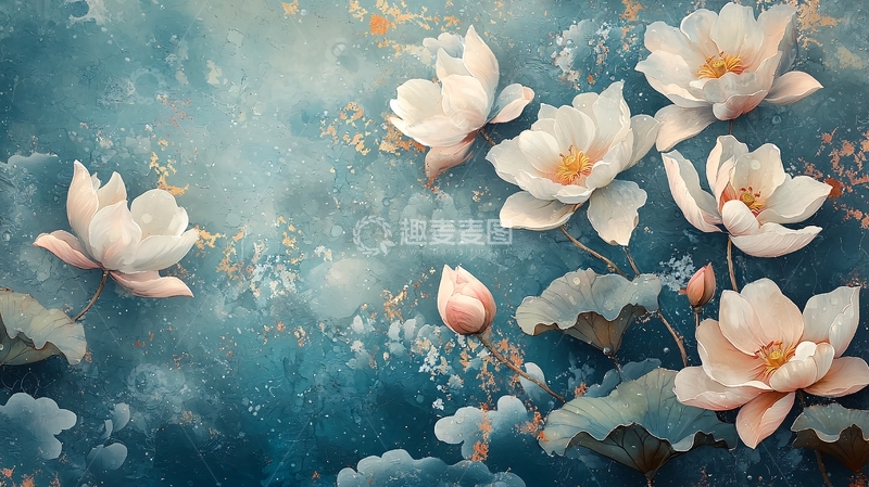 高清大图下载【趣麦麦图】水墨白莲花