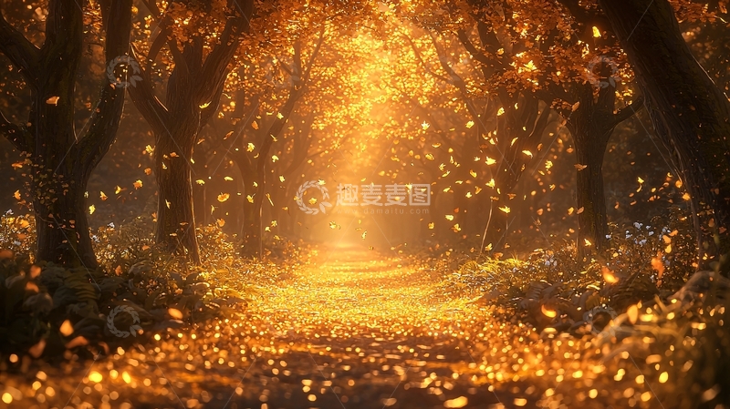 高清大图下载【趣麦麦图】金秋树林小路