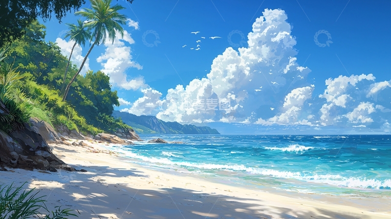 高清大图下载【趣麦麦图】热带海滩风景画