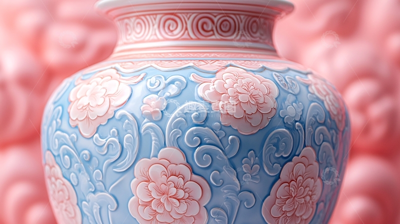 高清大图下载【趣麦麦图】粉色蓝色陶瓷花瓶