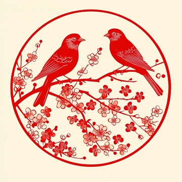 红鸟梅花圆形图案