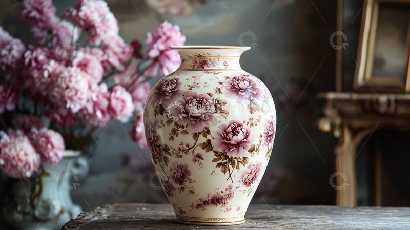 高清大图下载【趣麦麦图】古董玫瑰花纹瓷瓶