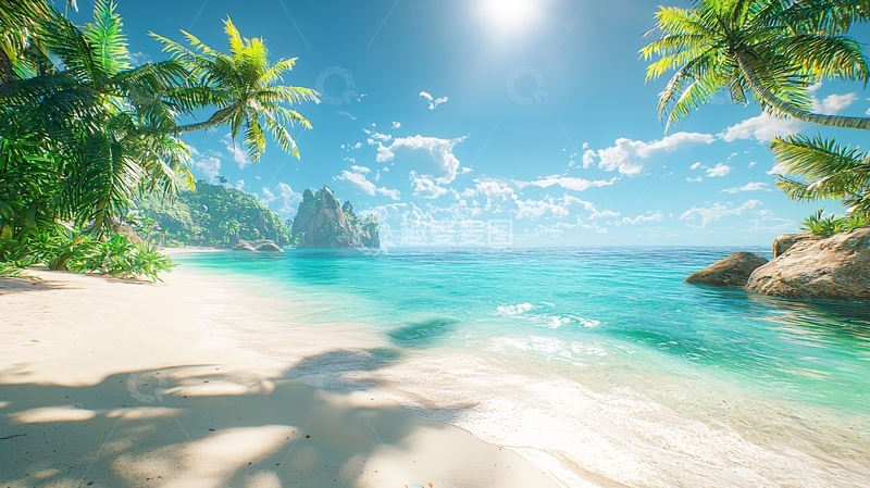高清大图下载【趣麦麦图】热带海滩椰树阳光