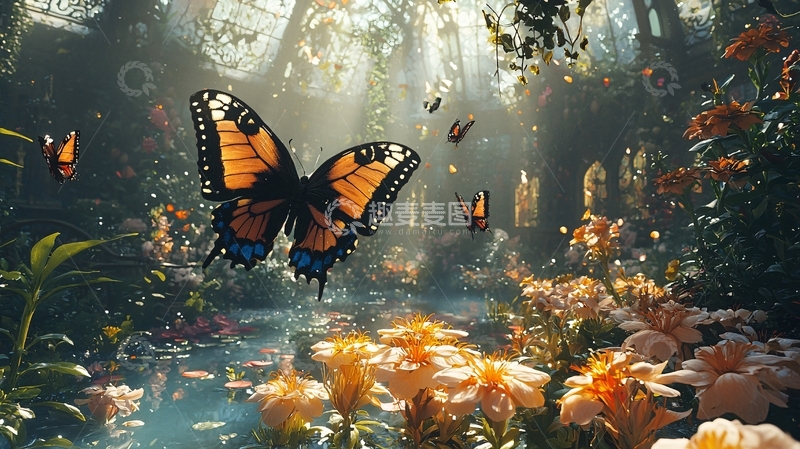 高清大图下载【趣麦麦图】阳光森林蝴蝶花海