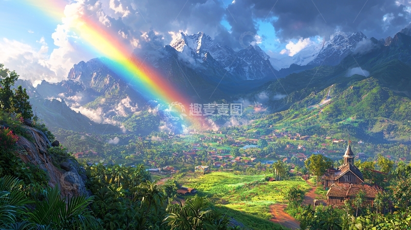 高清大图下载【趣麦麦图】彩虹山川田园风光