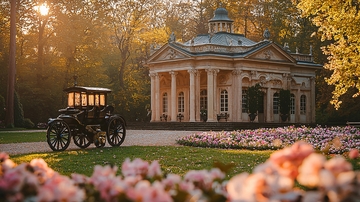 秋日公园欧式建筑马车