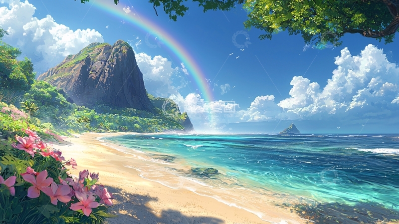 高清大图下载【趣麦麦图】彩虹海滩风景图