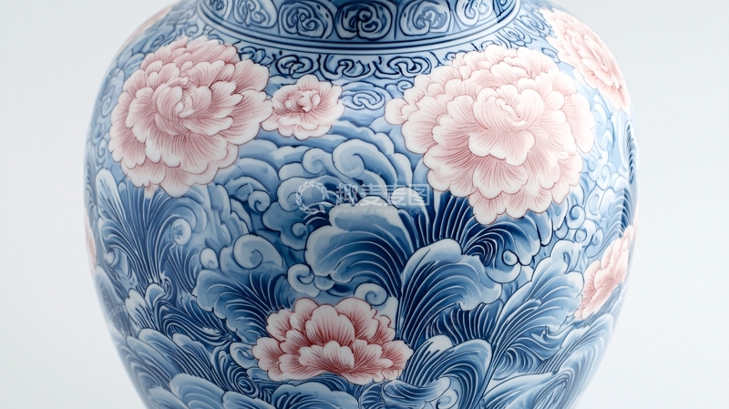 高清大图下载【趣麦麦图】青花瓷牡丹纹花瓶