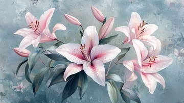 粉色百合花卉绘画