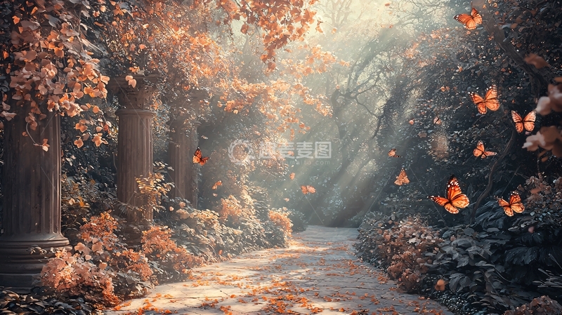 高清大图下载【趣麦麦图】秋季童话森林小路