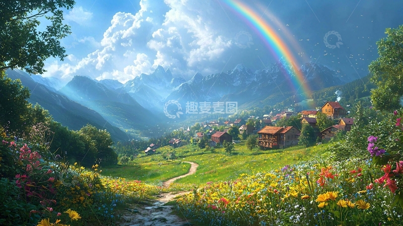 高清大图下载【趣麦麦图】彩虹山谷田园风光
