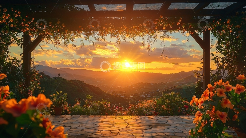 高清大图下载【趣麦麦图】夕阳西下山峦景色