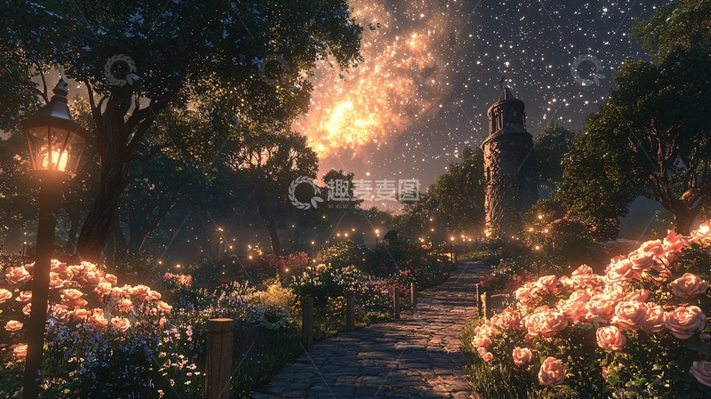 高清大图下载【趣麦麦图】夜晚花园