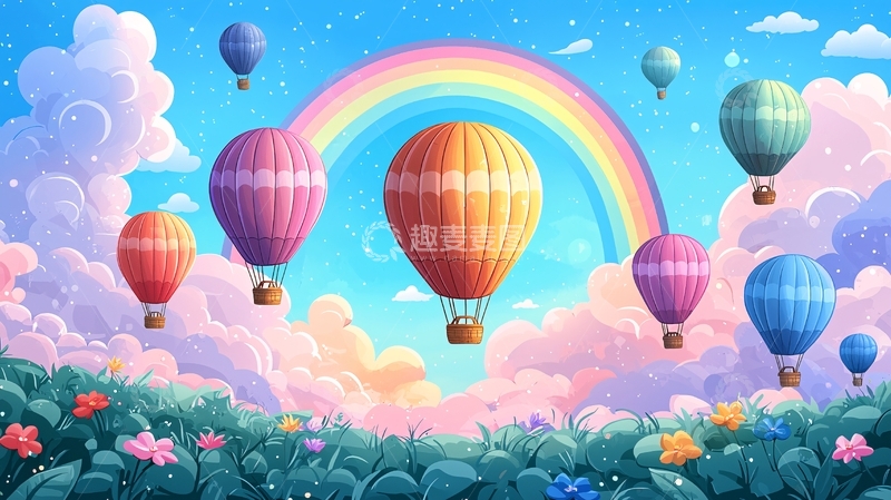 高清大图下载【趣麦麦图】彩虹热气球