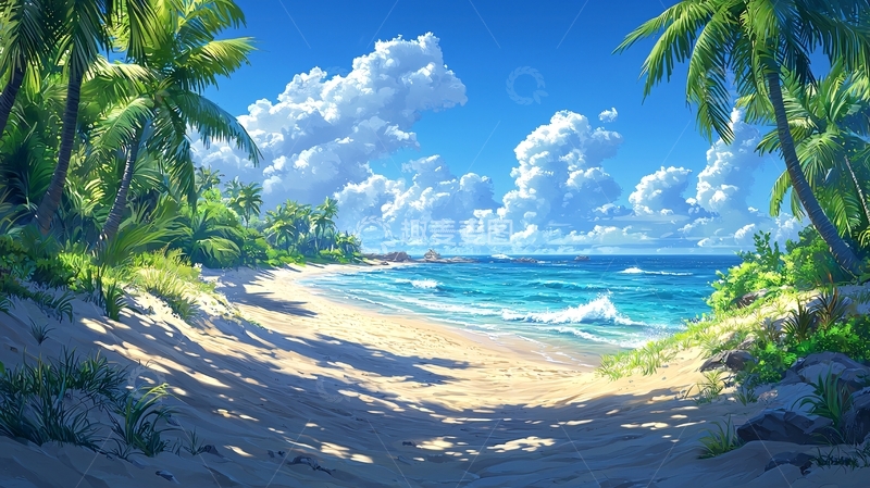 高清大图下载【趣麦麦图】热带海滩风景画