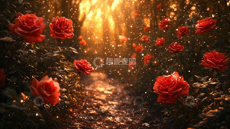 高清大图下载【趣麦麦图】光影森林玫瑰花径