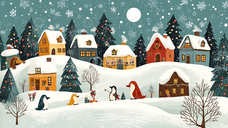 高清大图下载【趣麦麦图】冬日雪景小镇