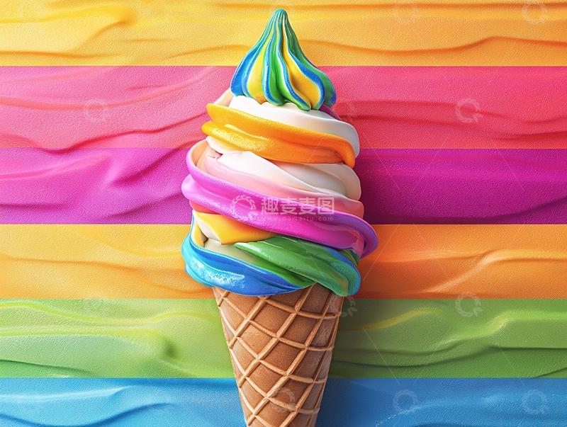 高清大图下载【趣麦麦图】彩虹冰淇淋甜筒