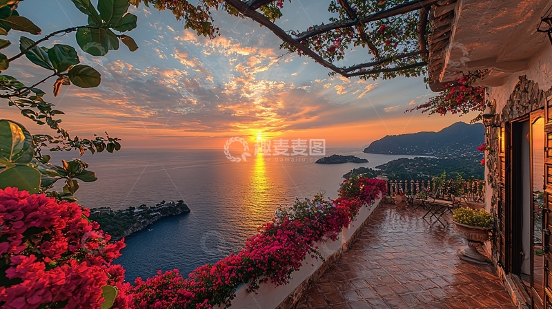 高清大图下载【趣麦麦图】海边别墅日落美景