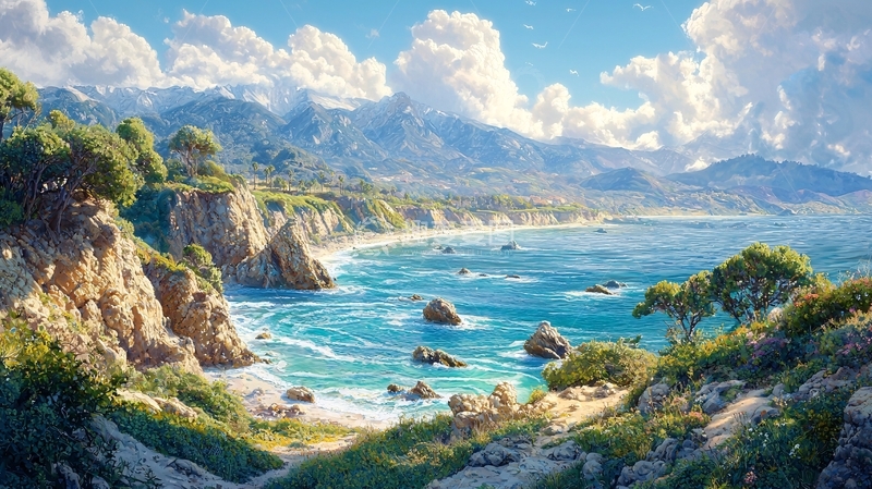 高清大图下载【趣麦麦图】阳光海岸线山脉景色