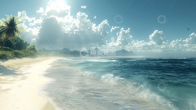 高清大图下载【趣麦麦图】阳光沙滩海浪椰树