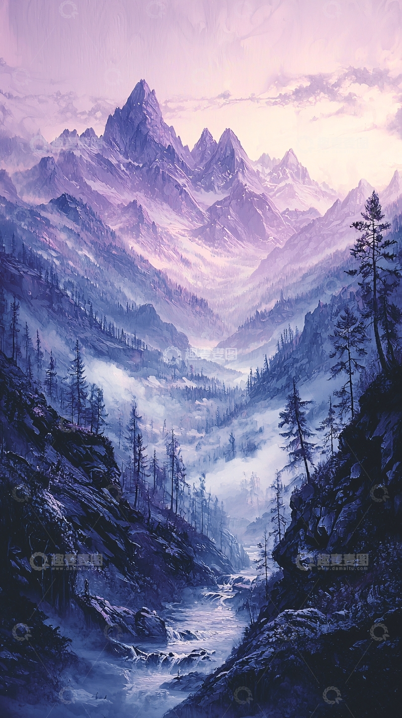 高清大图下载【趣麦麦图】紫霞仙境般梦幻山谷