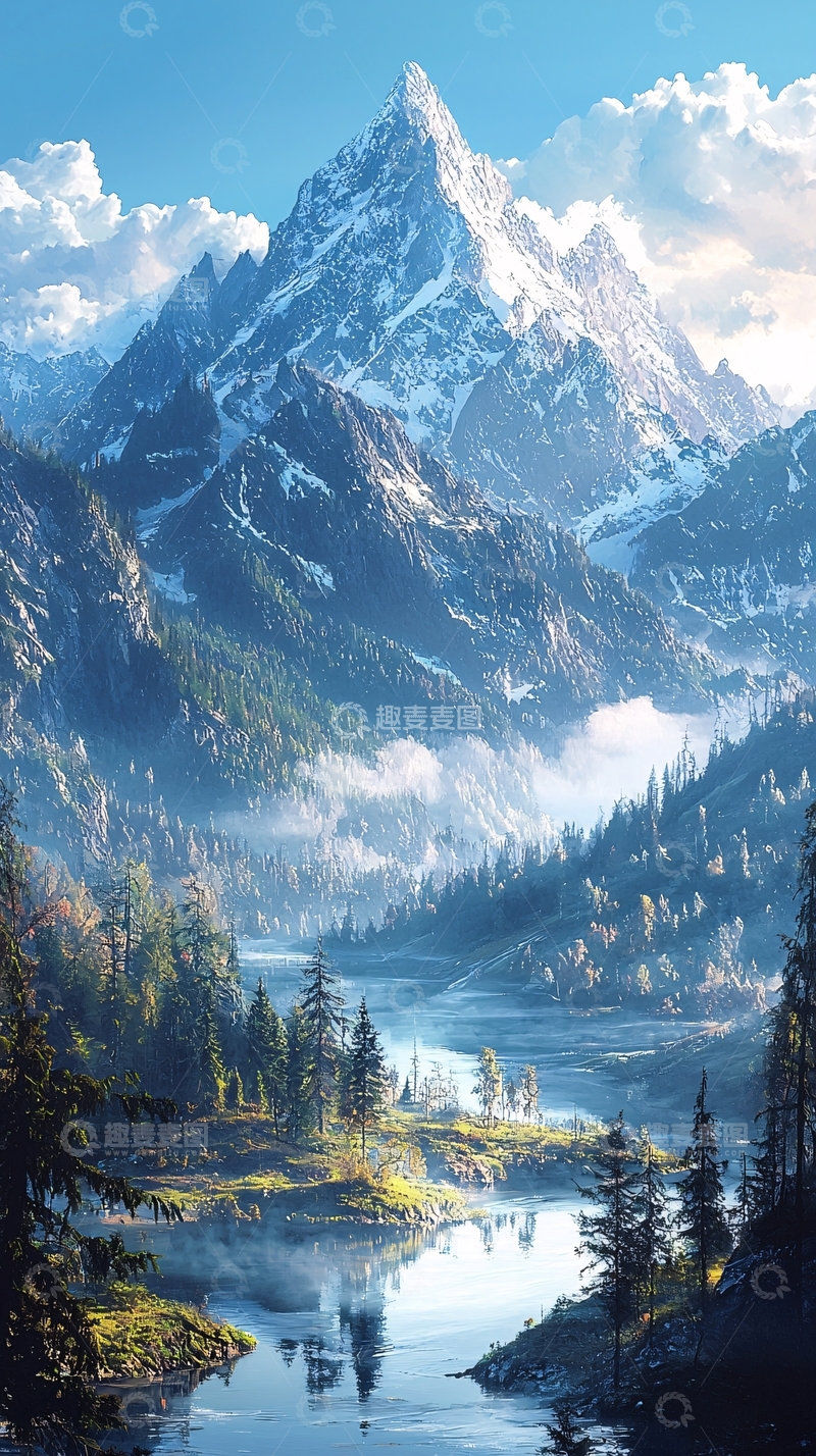 高清大图下载【趣麦麦图】雪山湖泊森林风景