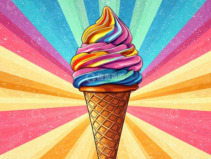 高清大图下载【趣麦麦图】彩虹冰淇淋甜筒