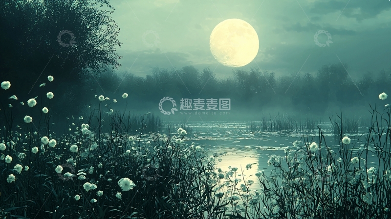 高清大图下载【趣麦麦图】月光下的宁静湖畔