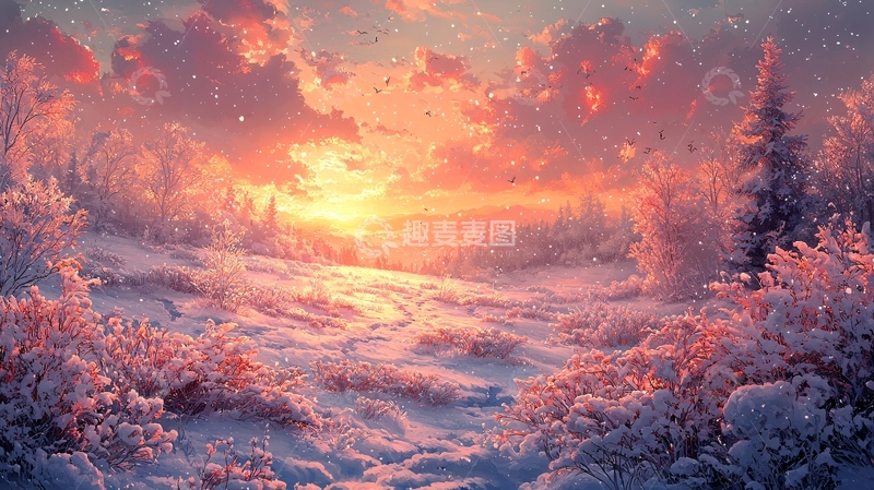 高清大图下载【趣麦麦图】雪景日落