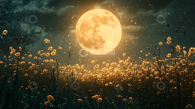 高清大图下载【趣麦麦图】月光下的蒲公英田野