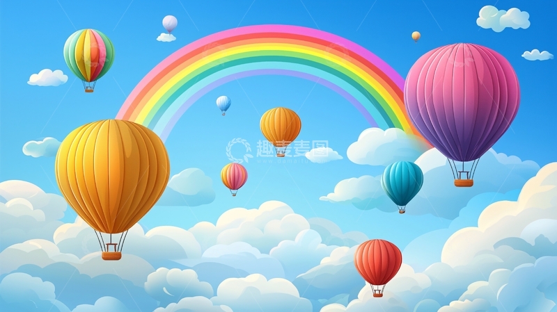 高清大图下载【趣麦麦图】彩虹热气球