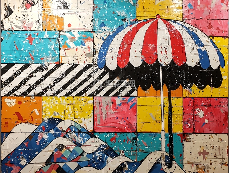 高清大图下载【趣麦麦图】彩色拼贴画雨伞