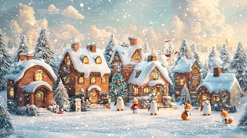 高清大图下载【趣麦麦图】圣诞雪景小镇