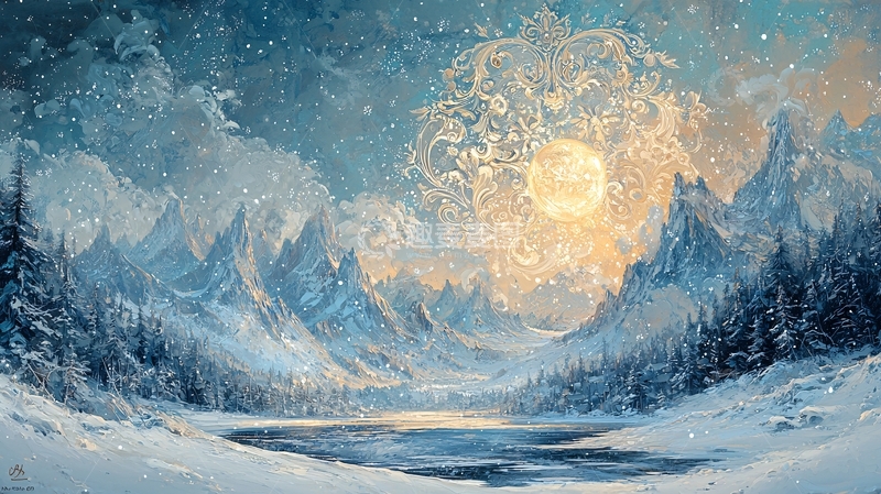 高清大图下载【趣麦麦图】冰雪山脉梦幻黄昏