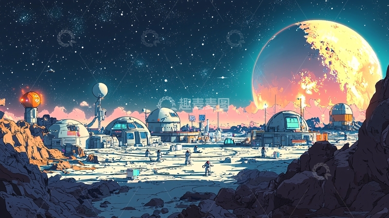 高清大图下载【趣麦麦图】月球基地科幻景观