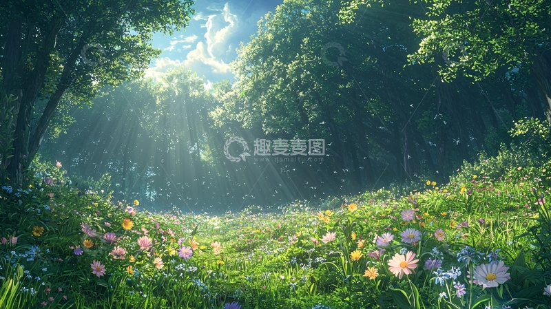 高清大图下载【趣麦麦图】阳光森林花海