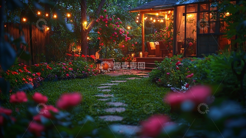 高清大图下载【趣麦麦图】庭院夜景灯光装饰