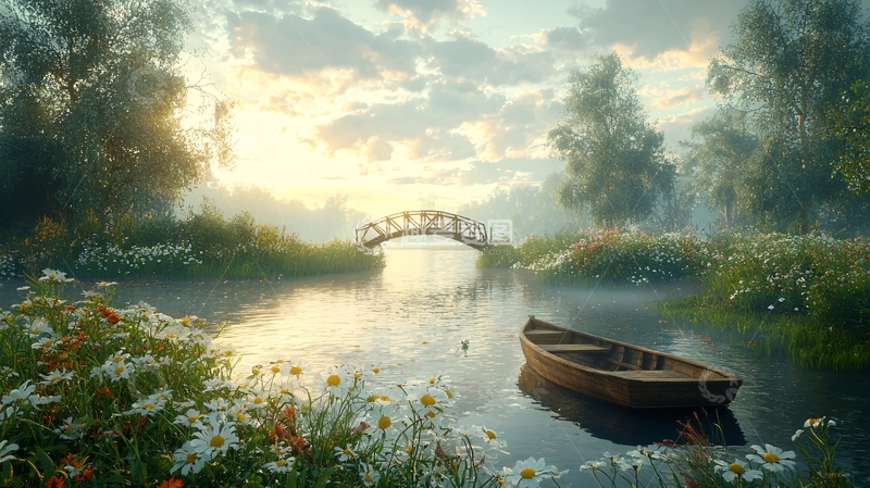 高清大图下载【趣麦麦图】清晨雾气小桥流水