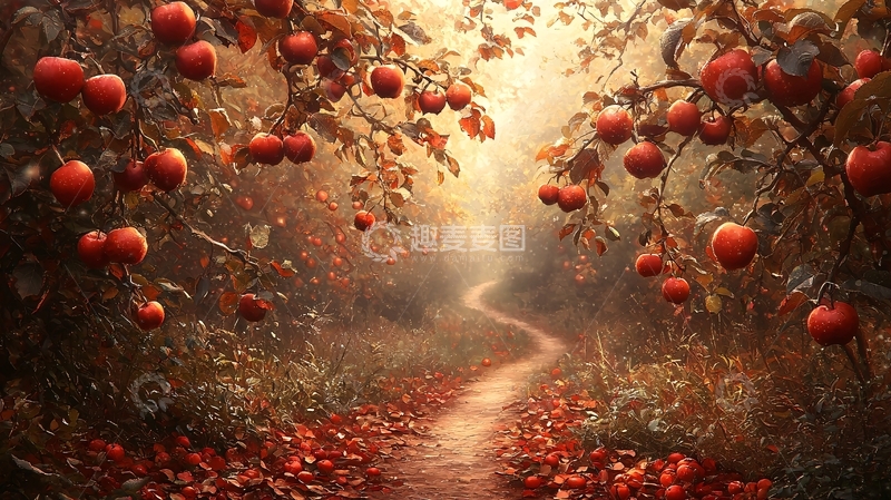 高清大图下载【趣麦麦图】红苹果树林小路