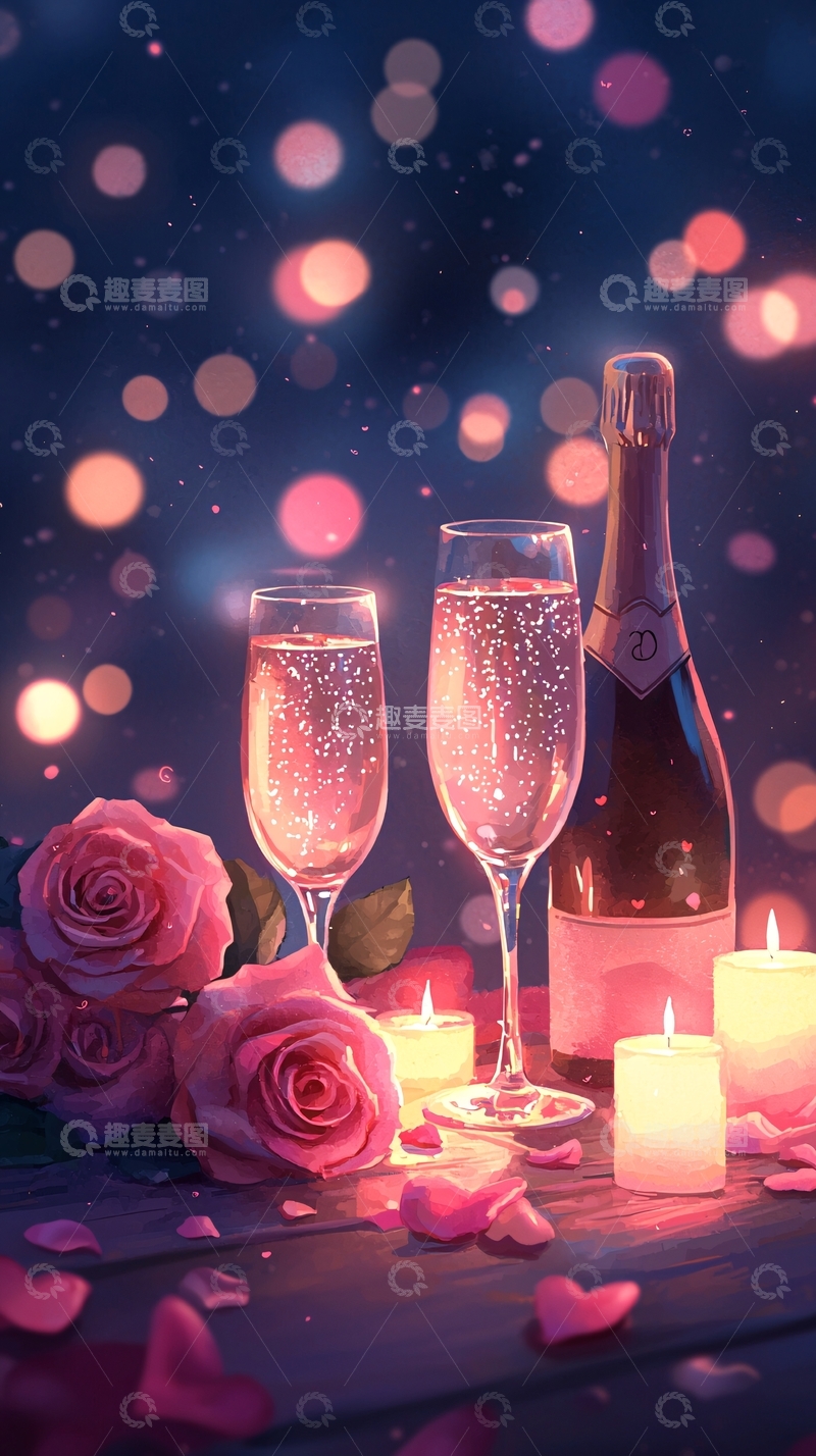 高清大图下载【趣麦麦图】浪漫香槟玫瑰烛光晚餐