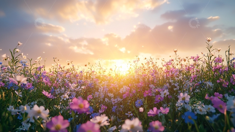 高清大图下载【趣麦麦图】日出花海