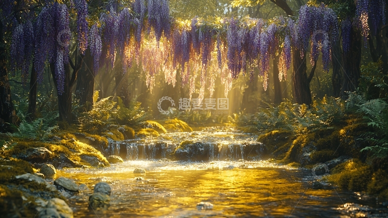 高清大图下载【趣麦麦图】梦幻森林瀑布