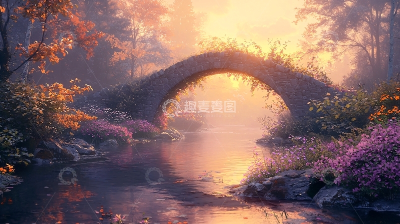 高清大图下载【趣麦麦图】清晨雾气中的石桥