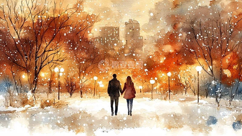 高清大图下载【趣麦麦图】冬季恋人雪景