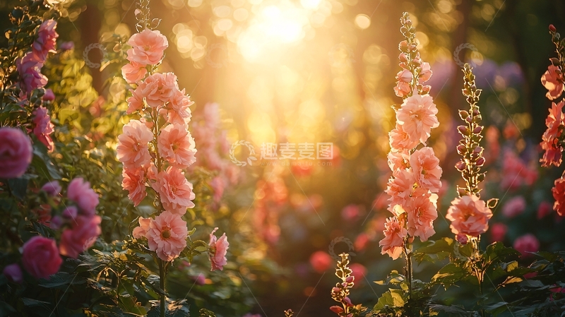 高清大图下载【趣麦麦图】夕阳下粉色花田