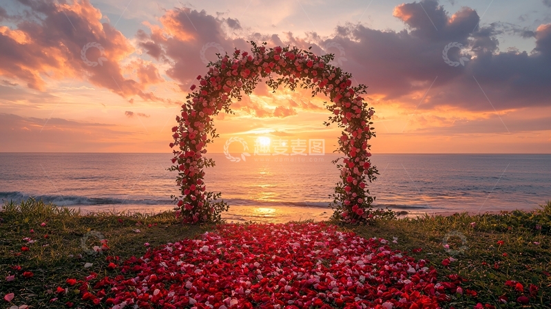 高清大图下载【趣麦麦图】海边日落婚礼花门