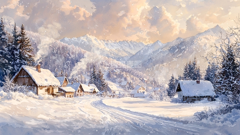 高清大图下载【趣麦麦图】雪景村庄