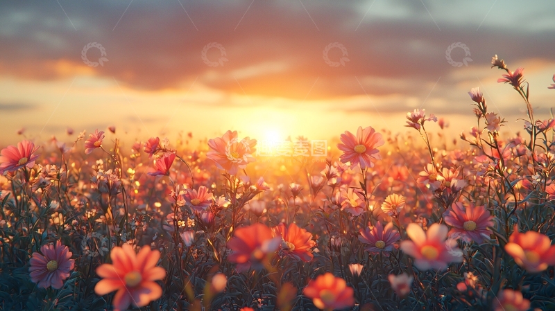 高清大图下载【趣麦麦图】日落花海