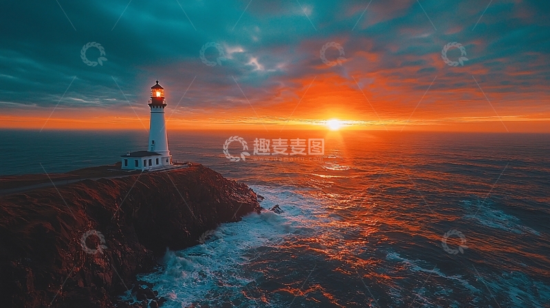 高清大图下载【趣麦麦图】灯塔日落海景